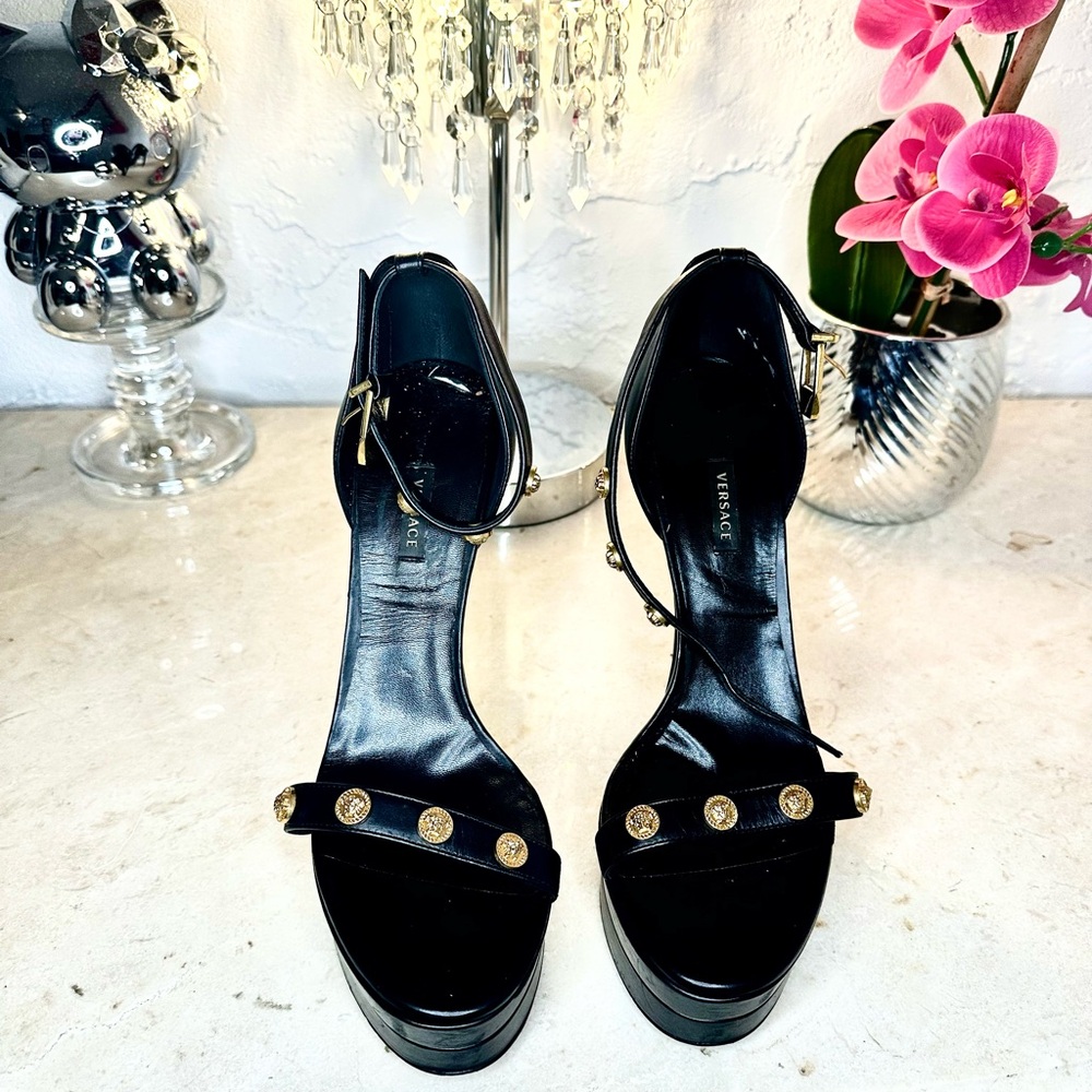 Versace Black Medusa Stud Icon Platform Heels 40